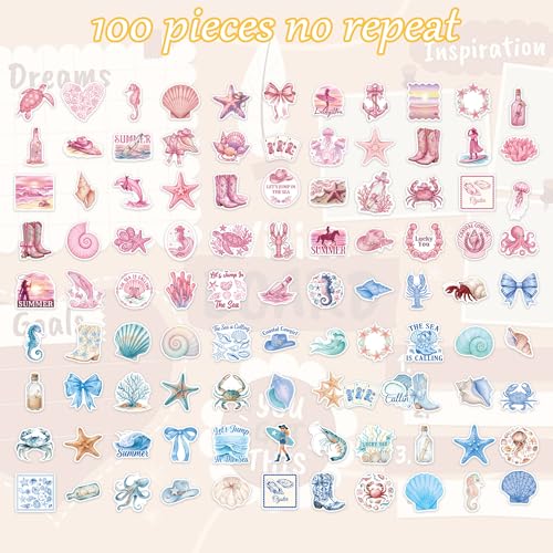 100 Pcs Ocean Stickers, Sea Life Beach Aesthetic Stickers - color: Ocean Beach Summer