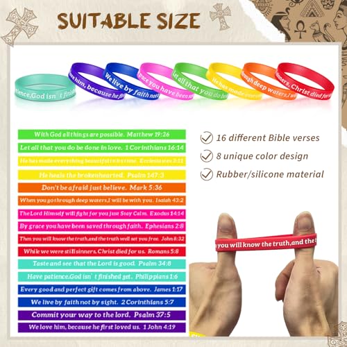 48 Pcs Bible Verse Party Favors Includes 16 Jesus Loves You Drawstring Backpack 16 Bible Verse Bracelets 16 Cross Necklaces for Christmas Shoebox Gift Easter Vacation Bible School