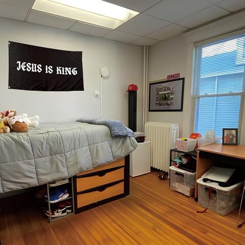 Jesus Is King Inspirational Flags Funny Cool Meme Flags Banner 3X5 Ft Room Guys Men Bedroom Mancave College Dorm Indoor Wall Girls Tapestry Hangings Black - color: F-KingBlack