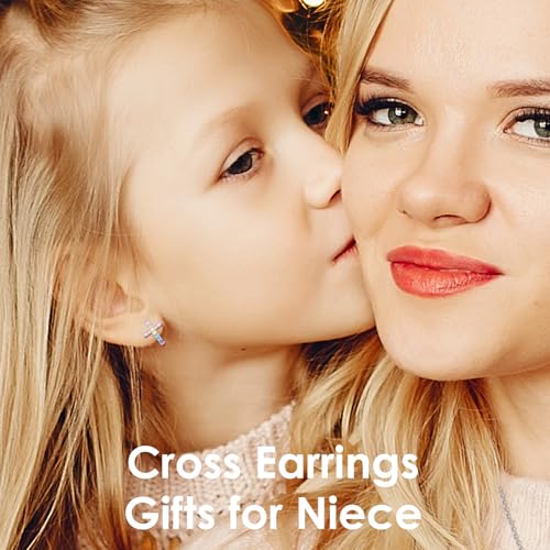 CERSLIMO Cross Earrings for Girls Kids, Christian Confirmation Communion Baptism Catholic Religious Christmas Birthday Inspirational Gifts for Women Teens Teenager Granddaughter Goddaughter - style: Niece Gifts