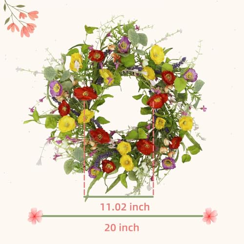 YNYLCHMX 20" Spring Summer Wreath for Front Door, Multicolor Daisy Decor - color: Red,yelllow, Purple Daisies