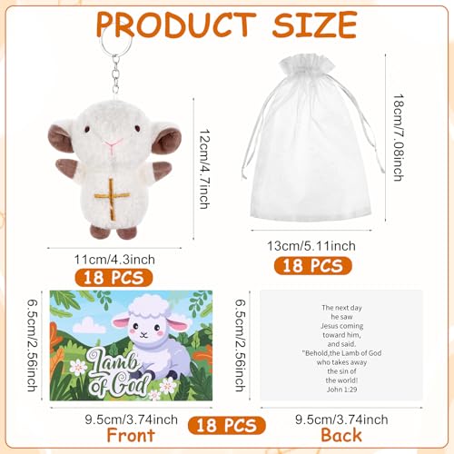 18 Set Mini Plush Lamb of God Keychains Christian Stuffed Lamb for First Communion Christening Gift Religious Sheep Plush Keyring With Cards and Organza Bags
