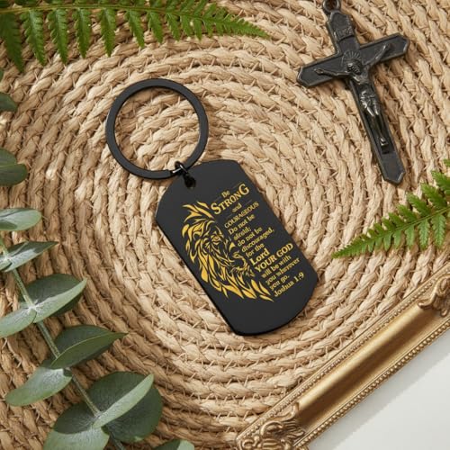 Mens Christian Keychain Bible Verse Joshua 1 9 Christian Gifts Inspirational Lion Keychain Spiritual Religious Gifts Catholic Faith Gift Christmas Birthday Valentines Day Fathers Day Gift Key Ring