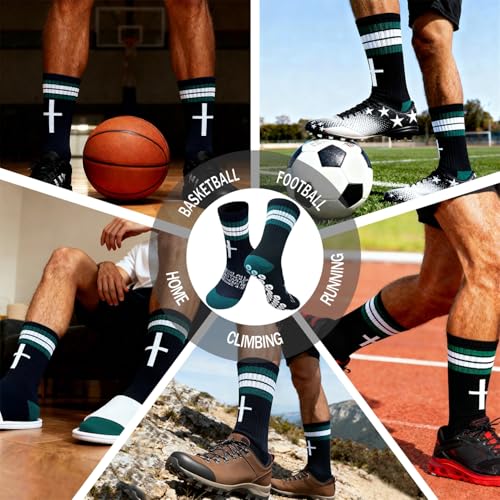 Cross Grip Soccer Socks,Moisture-Wicking Athletic Sock,Christian Socks,with Bible Verse for Soccer Training US 6-13 - color: Green