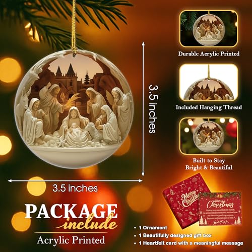 Nativity Ornaments - Religious Christian Christmas Tree Decorations, 3.5 Inch Acrylic Elegant Nativity Christmas Ornaments for Holiday Decor, Perfect Christian Ornaments for Christmas Tree, Brown - color: Style 1