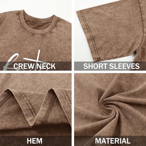 Christian Shirts for Women Faith Can Move Mountains Acid Wash Graphic Shirt Jesus Religious Bible Verse Tee Tops - color: Coffee, size: Large