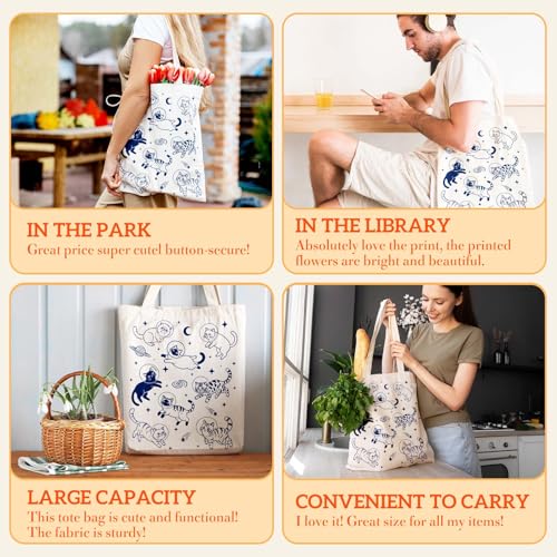Aesthetics Canvas Tote Bag - Art Design Gift for Women, Reusable Purse Tote Bag with Inner Zip Pocket - style: Cat-05