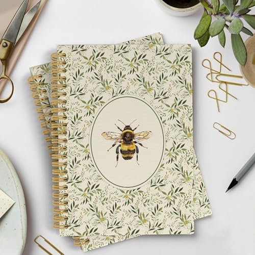 Vintage Bee Floral Spiral Notebook Journal, Cottagecore Bumblebee Botanical Flower Notebooks for Note Taking, Bee Gifts for Women, Cottage Insect Flower Hardcover Spiral Journal 5.5x8.3 Inches - color: bee2