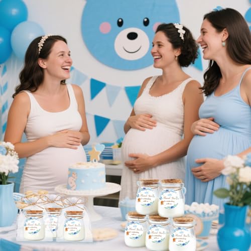 24Pcs Baby Shower Candle Party Favors Lavender Scented Glass Jars Wax Candle Bulk with Thank You Cards Organza Bags for Guests Boy Girl Birthday Gender Reveal Gift Souvenirs (Blue Bear, 24) - style: Blue Bear