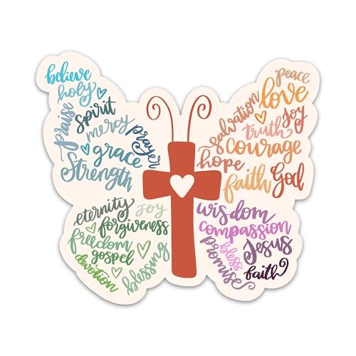 3PCs Butterfly Cross Christian Sticker Inspirational Word Collage Bible Verse Sticker Faith Decals Jesus God Worship Religious Waterproof Vinyl Stickers for Laptop Water Bottle Journal 3x2.7 Inches