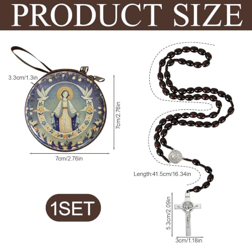 Wooden Catholic Rosary Beads, Rosarios Catolicos with Decorative Prayer Box - color: Brown (9)