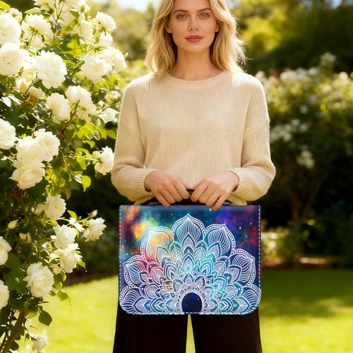 Bible Cover for Women Large PU Leather Zippered Bible Case with Handle and Galaxy Mandala Design, Christian Bible Cover for Girls & Women, Cover Fits Standard 9.5"x7.5"x2.3" Bible - color: Galaxy Mandala