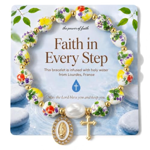 Holy Water Bracelet for Women,Religious Christian FaithJewelry - color: Yellow Peony