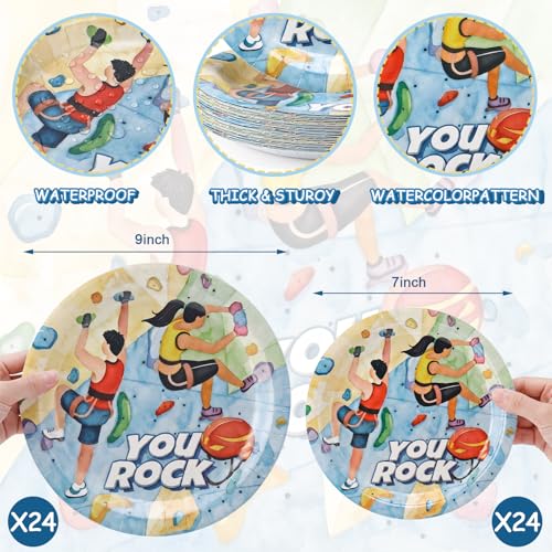 Funnymoom 48 Pcs Rock Climbing Paper Plates Set, Disposable Camping Plates - style: Rock Climbing