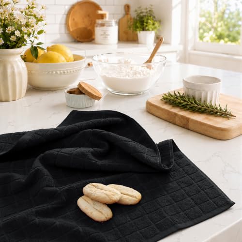 Kitinjoy Premium Cotton Check Kitchen Towels 6 Pack, 16" x 28", Black - color: Black, size: 16" x 28" - 6 Pack