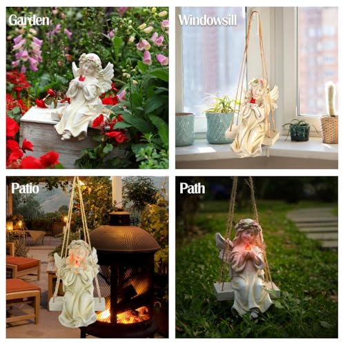 Angel Garden Statue,Fairy Solar Garden Decor with Warm Light - style: Swing Bird Angel