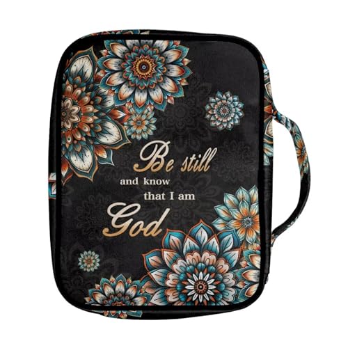 Suobstales Boho Mandala Print Bible Cover Carrying Book Case for Women Men Be Still and Know That I am God Lightweight Bible Bag Bible Protective with Handle and Zippered Pocket - color: Boho Mandala - Be Still and Know That I Am God