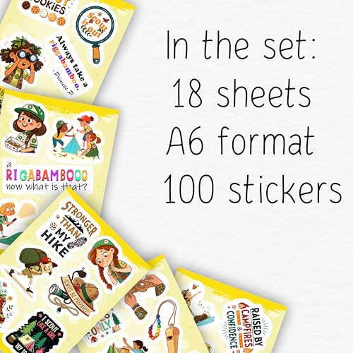 100Pcs Camping Girl Stickers for Water Bottle, Laptop - Cookie Dealer Stickers - Camping Party Supplies & Gifts for Girl - Outdor Adventure Decals - Gift for Women & Men - color: Camping Girl Stickers