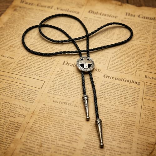 Fashionable Cross Bolo Tie Multi-Color Cross Shield Necktie - color: Retro Silver-style 1