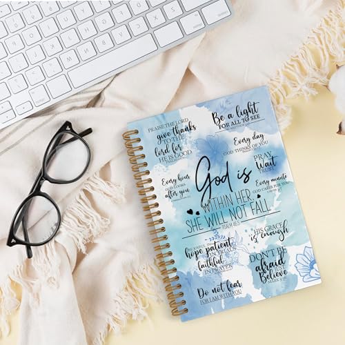 QLMX Blue Christian Spiral Notebook, God Is Within Her She Will Not Fall Journal Notebook, Bible Verse Notebooks for School Work, Inspirational Religious Office Supplies Gifts, 5.5x8.3Inch - color: blue, size: 5.5x8.3