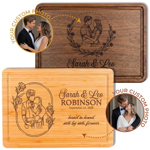Custom Wood Engraved Outline Photo Cutting Board, Personalized Couple Picture Gift for Her Him, Anniversary Wedding Gifts 2026 2027, Engagement, Valentines, Mr and Mrs, Bridal, Bride Groom, Christmas
