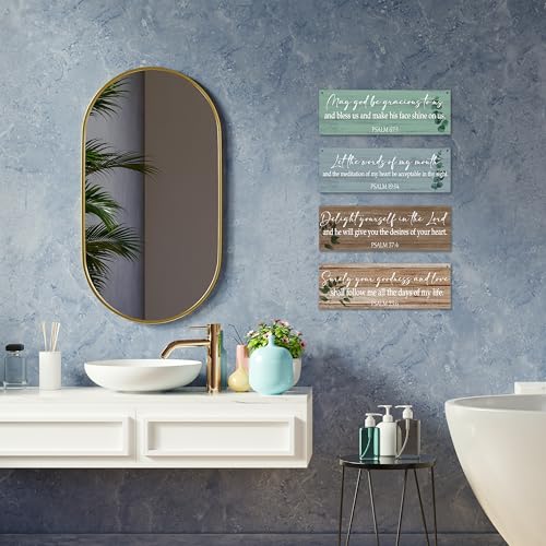 Dskly 4 Pcs Christian Wall Decor Sign, Rustic Scripture Wall Art Decor Gift, Bible Verses Wooden Hanging Plaque Sign For Farmhouse Home Living Room Bedroom Bathroom, Retro Prayer Saying Wood Sign -06