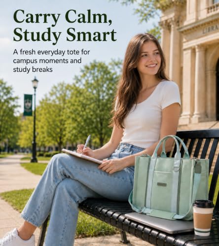 FIORETTO Women’s Canvas Tote Bag Purse with Zipper, Multi Compartment & Reinforced Bottom, Ideal for Work, Bible, Travel - color: Green, size: Medium, style: Built-in Organizer