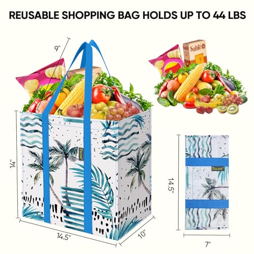 BALEINE 2 PK Grocery Bags Reusable Shopping Bags with Reinforced Bottom, Heavy Duty Foldable Tote Bags (Island Breeze) - color: Island Breeze, size: 2 PK
