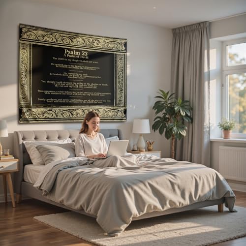 NIPINUS Christian Wall Tapestry with Bible Verses - Psalm 23, Large tapestry wall hanging,Black Retro Motivational Flags Tapestry for Bedroom, Dorm, Living Room Decor Wall Art, 50×60 inches - color: Psalm 23