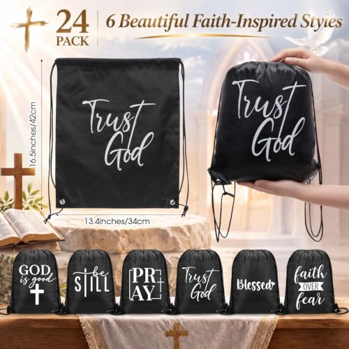 24 Pcs Christian Drawstring Bags Jesus Backpack Black Faith - color: Black, style: Faith