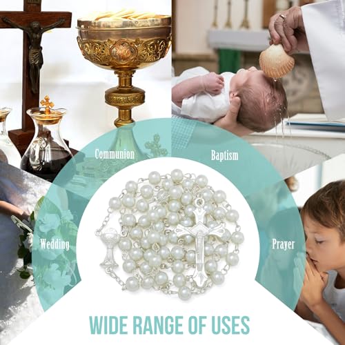 KOMI 6 MM Pearl Rosary Beads With Crucifix, Catholic Necklace for Women With Velvet Bag or Rosary Box - style: Rosary-10
