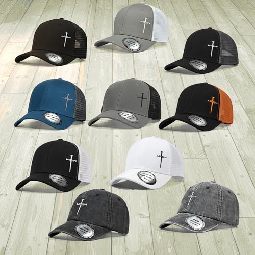 Christian Hats for Men Women,Jesus 3 Nail Cross Hat Christian Religious Gifts for Birthday/Christmas,Black and Silver - color: 03.grey-white
