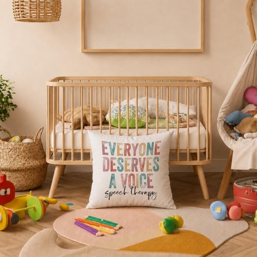 Speech Therapy Pillow Cover 18x18, Speech Language Pathology Gifts, Everyone Deserves a Voice Mental Health Decorative Pillow Cover Pillowcase for Therapy Counselor Office Classroom - color: Speech Therapy