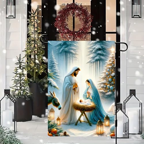 BlissYard Christmas Garden Flag 12x18 Inch Nativity Family Yard Decor - color: garden flag #1