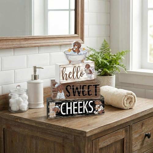 Britimes Tiered Tray Decor Set, 4 Pack, Wooden Table Sign, Dachshund Wiener - style: Dachshund