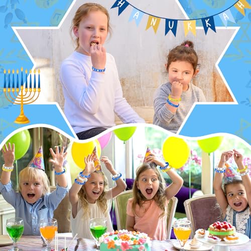 JUNEBRUSHS 42Pcs Hanukkah Party Favors Bracelets Chanukkah Wristbands Gift - style: Hanukkah Style