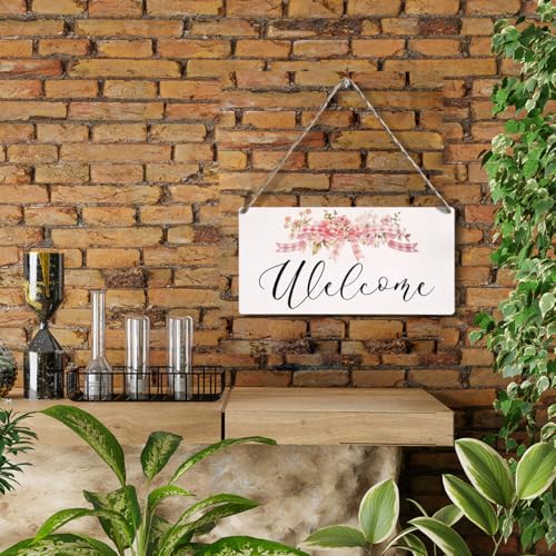 Front Door Welcome Sign, Welcome Please Signs, Wall Art Wooden Hanging Plaque 12 x 6 Inch, For Home Porch Entrance Decoration - color: Welcome Sign
