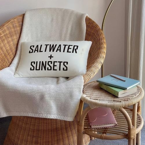 Retro Coastal Beach 12x20 Pillow Cover, Coastal Home Room Decor - color: 02-saltwater + Sunsets(white02)