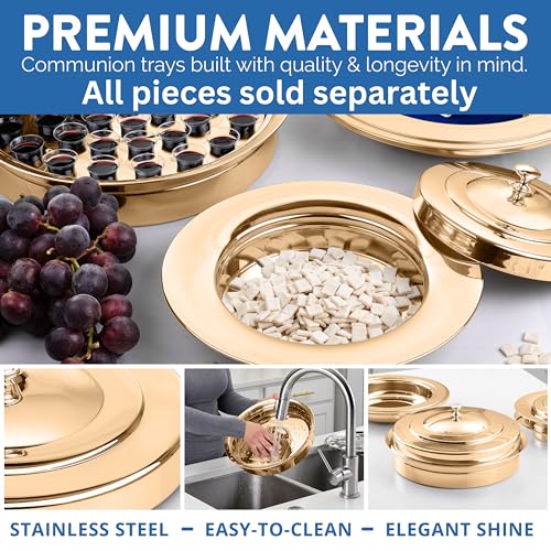 (Bread Tray Lid) Gold Premium Communion Trays for Churches | Stainless Steel Communion Ware Set, Supplies | 40 Cup Tray - color: Bread Tray Lid