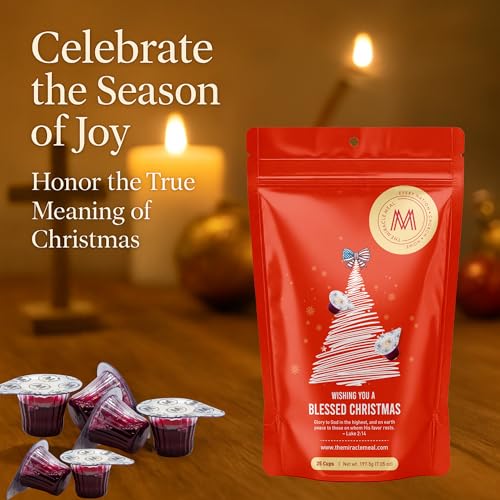 Christmas Edition Communion Cups | The Miracle Meal – 25 Pre-Filled Cups with Juice & Wafer | Celebrate Faith & Joy