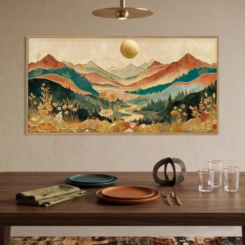 Boho Mountain Colorful Framed Canvas Wall Art -20"x40" - color: Boho Mountain Colorful Wall Art, size: 20"L x 40"W