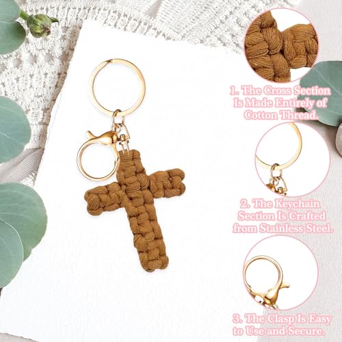 Knit Cross keychain Christian Gifts for Women Men Religious Gifts Bohe Backpack Charms Christian Keychain - color: Brown