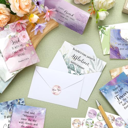 120 Set Inspirational Christian Greeting Cards Bulk with Envelopes Scripture, Inspirational Bible Verse of Christian Greeting Card for Christmas Thanksgiving Birthday Gift, 4 x 6''(Watercolor Flower)