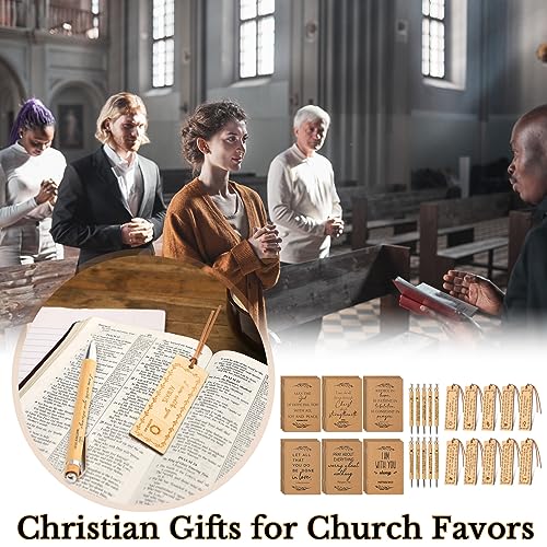 Fuutreo 90 Pcs Christian Bulk Bible Verse Notebook Pen Bookmark Church