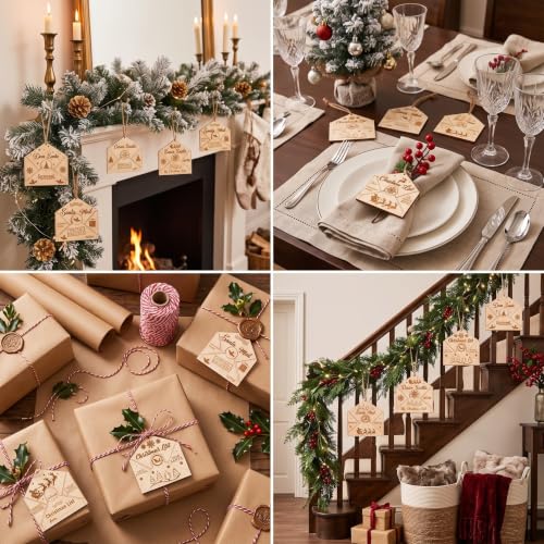 Shellwei 24 Pcs Farmhouse Wooden Christmas 3D Envelope Ornaments Bulk - style: Envelope