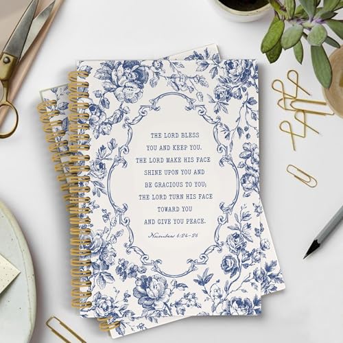 YLZlhb Vintage Christian Blue Flowers Spiral Notebook Journal,Bible Verse Notebooks for Note Taking,Christian Gifts for Women,the Lord Bless You and Keep You Hardcover Spiral Journal 5.5x8.3 Inches - color: lord