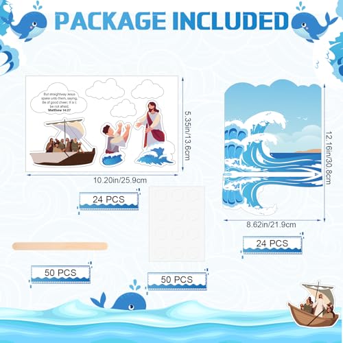 GlikCeil 24 Sets Jesus Walks on Water Craft Kit DIY Christian Bible Crafts Religious Jesus Faith Gifts for Kids Classroom Vbs Sunday School Activities Party Decorations