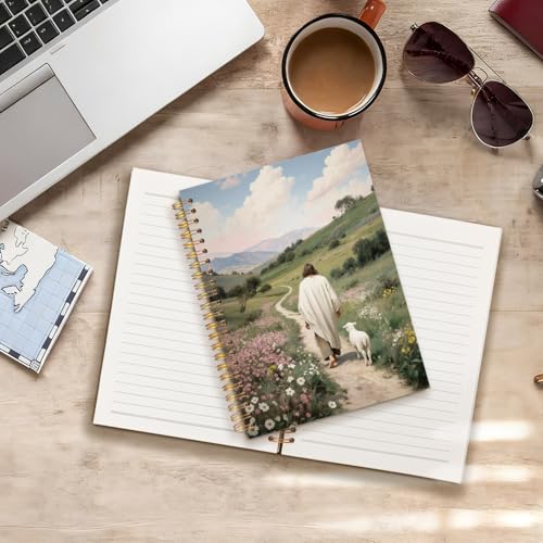 Christian Jesus Notebook Journal, Religious Jesus Leaves the 99 Sheep Bible Prayer Spiral Hardcover Notebook Journal for Church Notes Study Office Work, 5.5x8.3 Inch - color: Christ the Shepherd