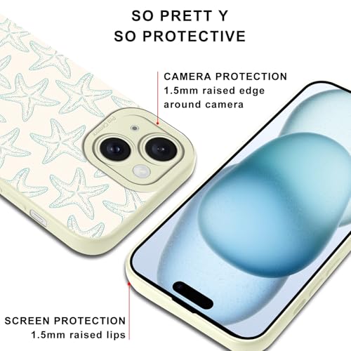 Summer Beach Green Starfish Phone Case for iPhone 15 Case Girly Pattern Shockproof Soft Protective for Women Men Phone Cover Funda for iPhone 15 6.1 Inch - color: Blue Starfish, size: for iPhone 15