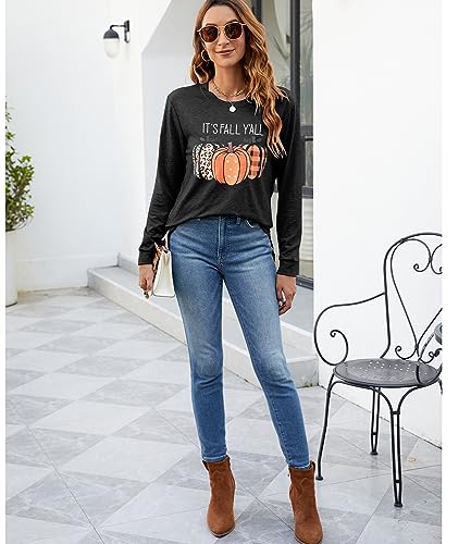 Womens Pumpkin Graphic Sweatshirts Crewneck Casual Fall Long Sleeve Tops - color: Black, size: Large